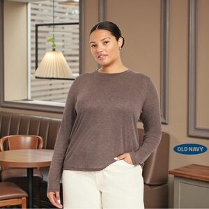 Old Navy, Flutterweight Lightweight Long Sleeve Top Brown Taupe, Plus Size 2X